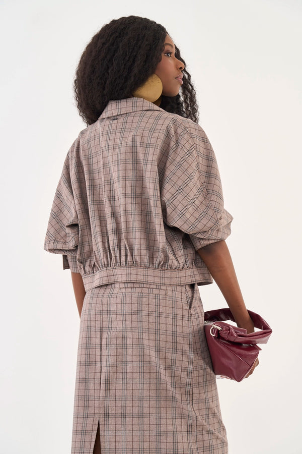 Cropped Plaid Twill Jacket Colcci