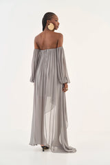 Off-The-Shoulder High-Low Fluid Grey Dress Colcci