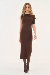 Vestido Midi Assimétrico Slim - Castanho Escuro Colcci