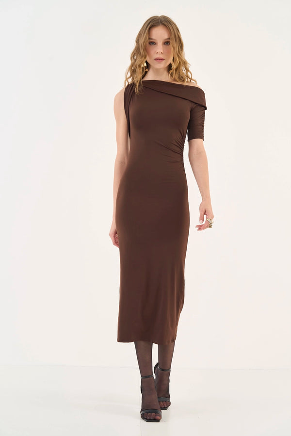 Asymmetric Slim Midi Dress - Deep Brown Colcci