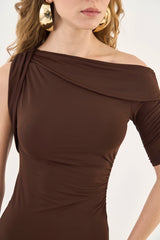 Vestido Midi Assimétrico Slim - Castanho Escuro Colcci