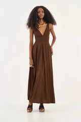 Loose Linen-Blend Brown Maxi Dress Colcci