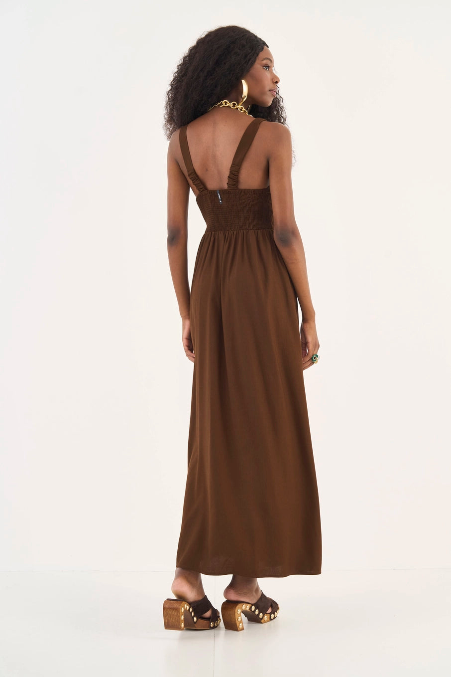 Loose Linen-Blend Brown Maxi Dress Colcci