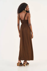 Loose Linen-Blend Brown Maxi Dress Colcci