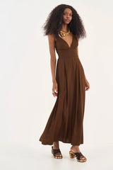 Loose Linen-Blend Brown Maxi Dress Colcci