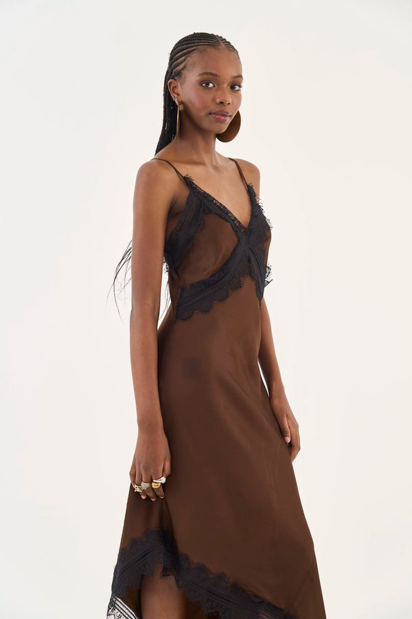Satin-Finish Lace Midi Slip Dress Colcci