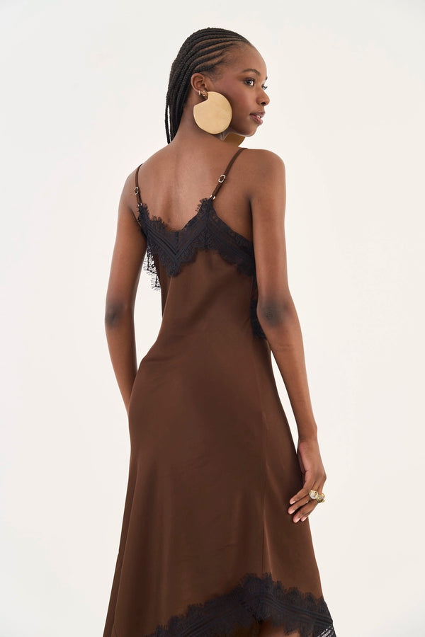 Satin-Finish Lace Midi Slip Dress Colcci