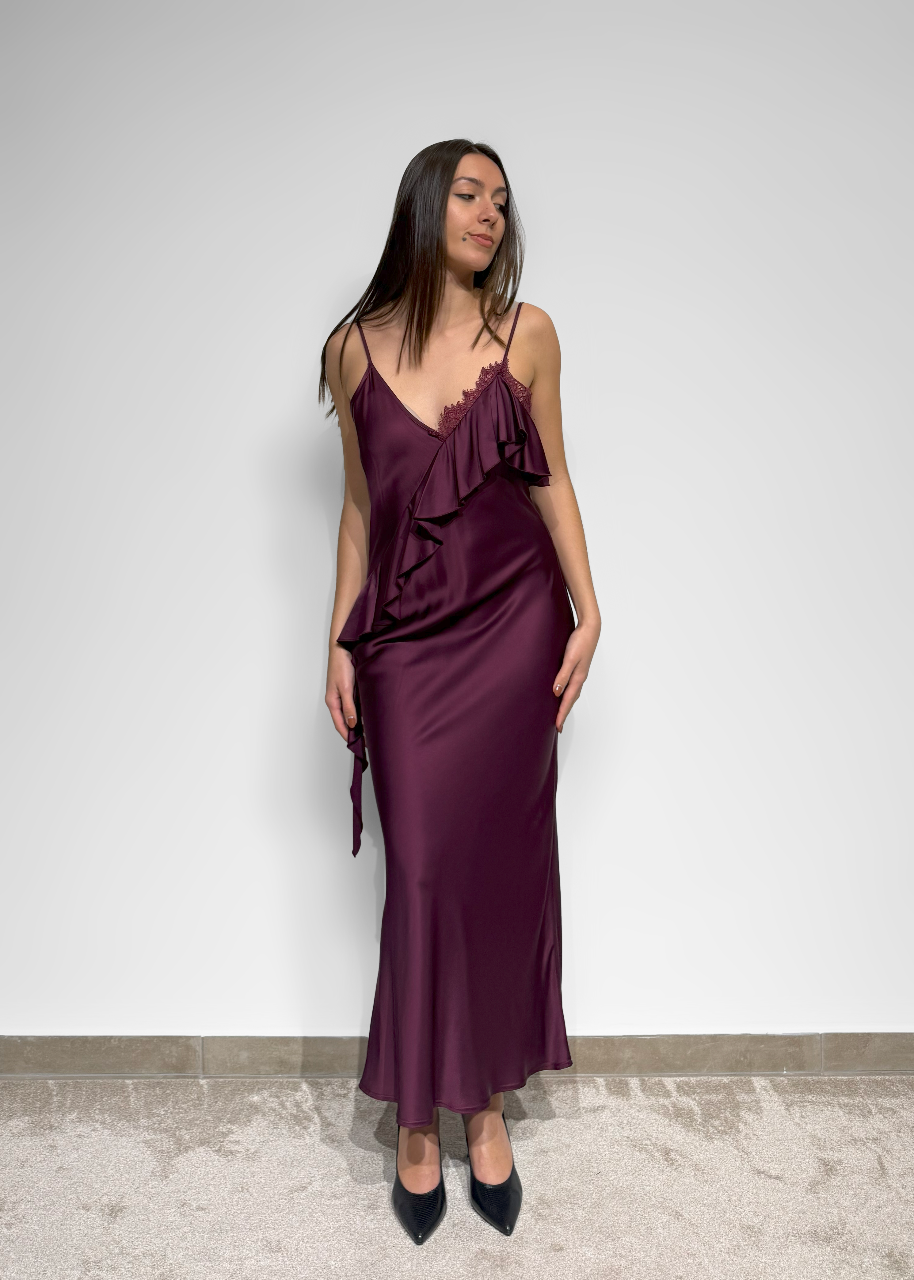 Vestido de alças com folho Imperial