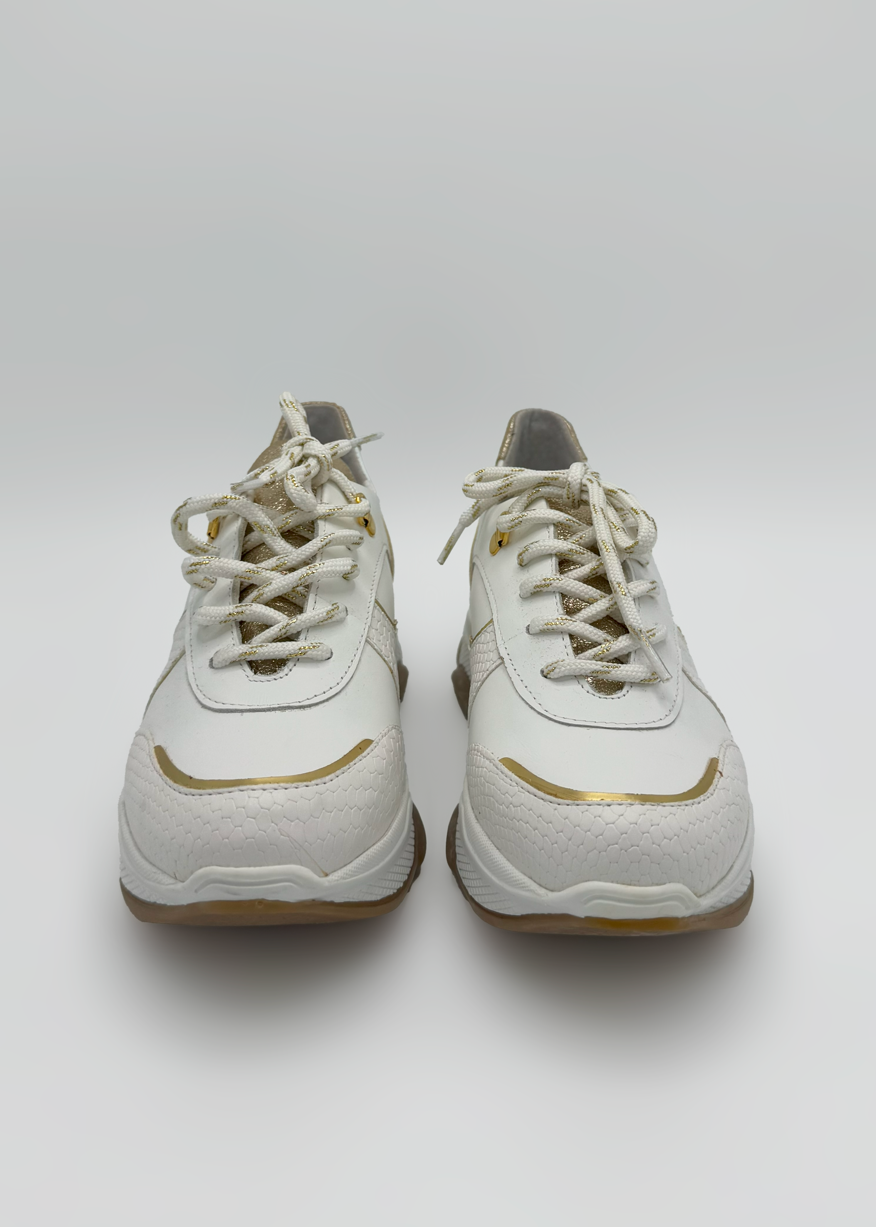 White & Gold Leather Sneakers Ruika