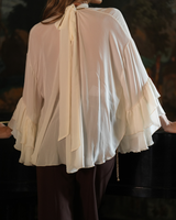 Blusa Fluida de Gola Alta com Punhos com Folhos Sahoco