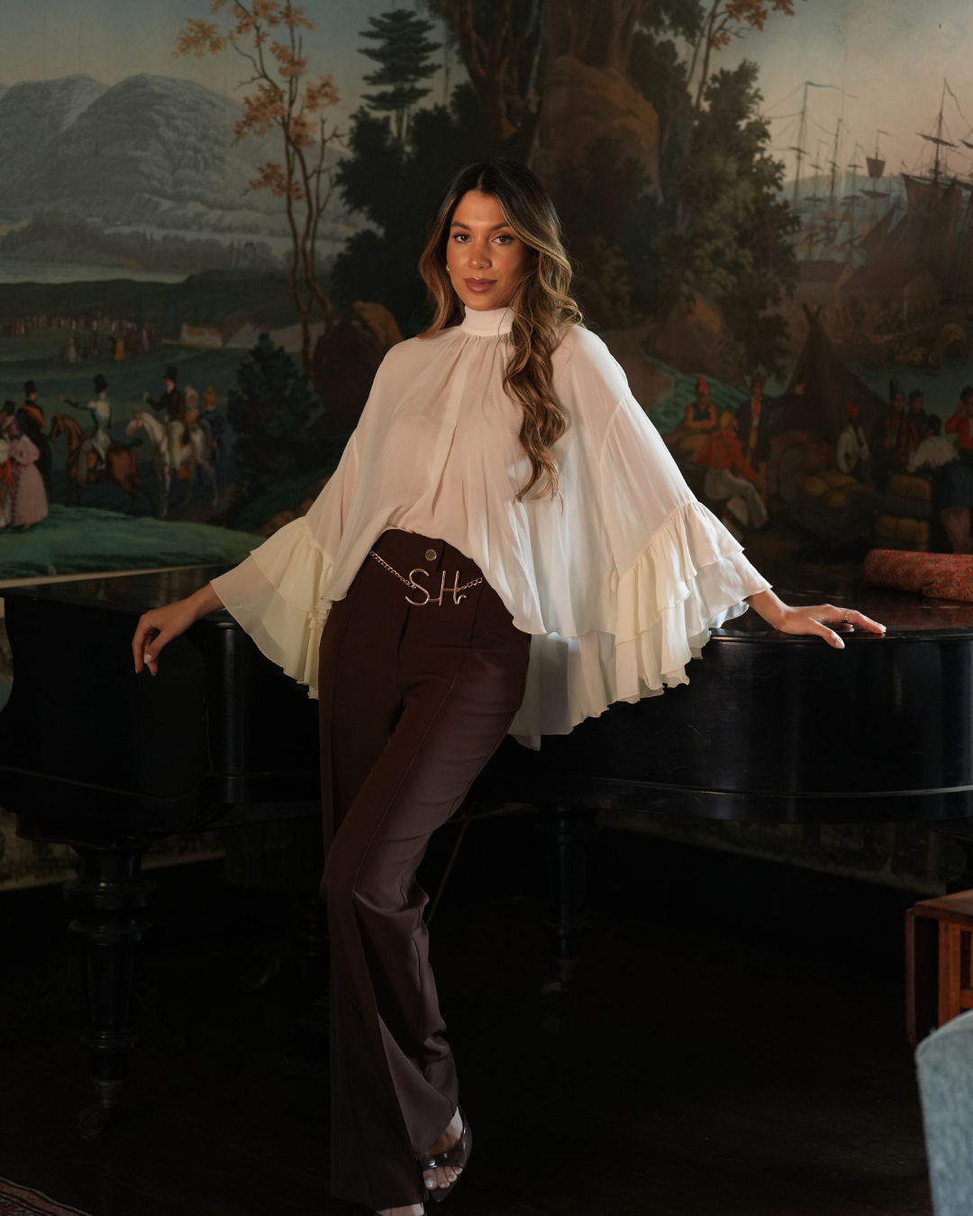 Fluid High-Neck Blouse with Ruffled Cuffs Sahoco