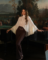 Blusa Fluida de Gola Alta com Punhos com Folhos Sahoco