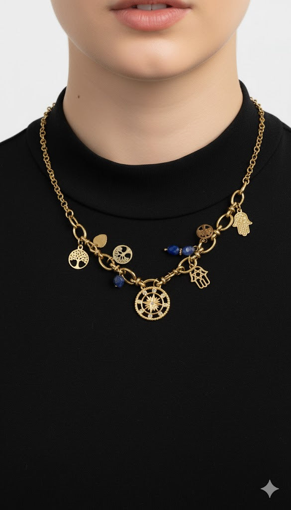 Gold Necklace with Blue-Toned Pendants Jetlag