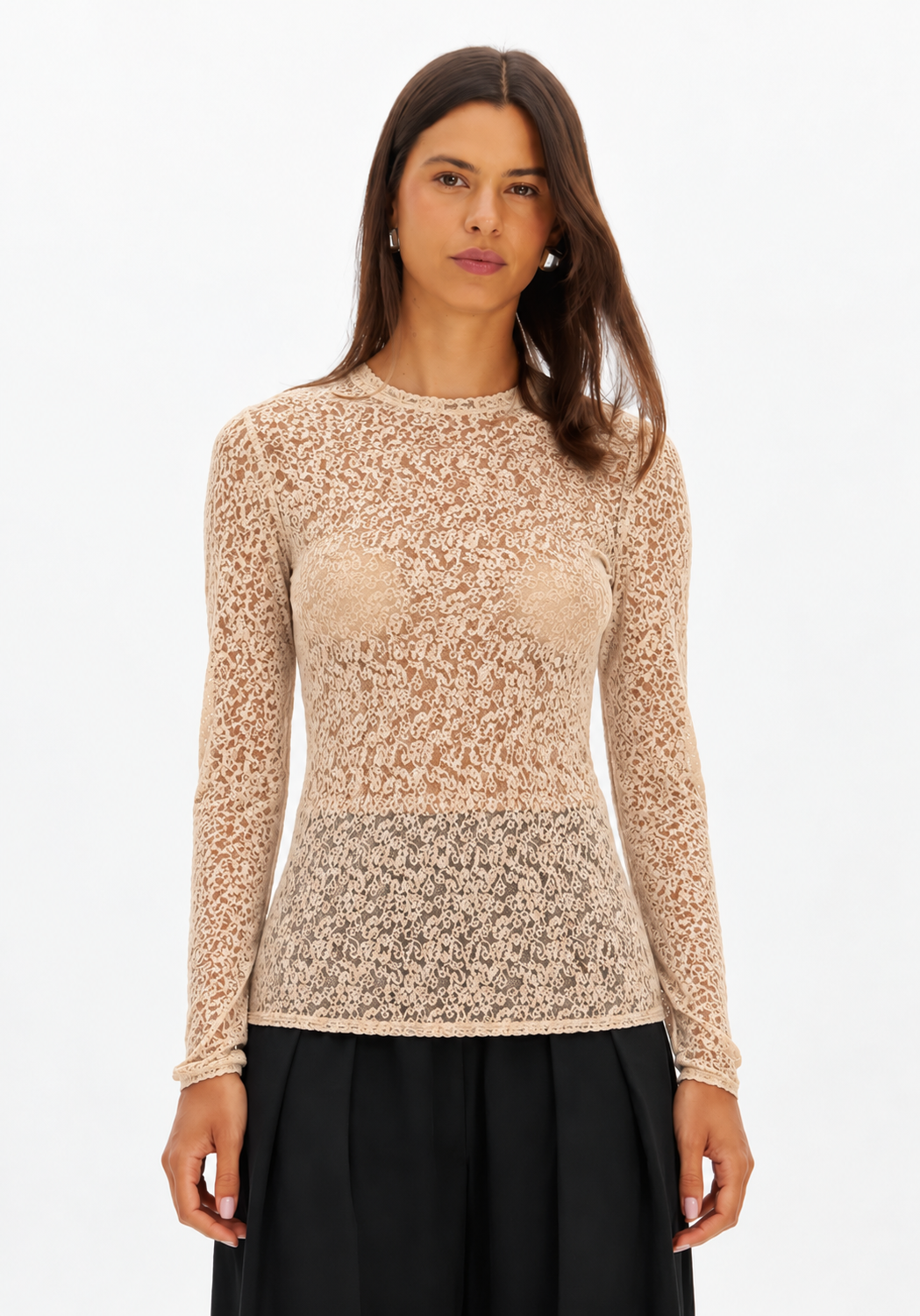 Long-Sleeve Lace Fitted Top Lança Perfume