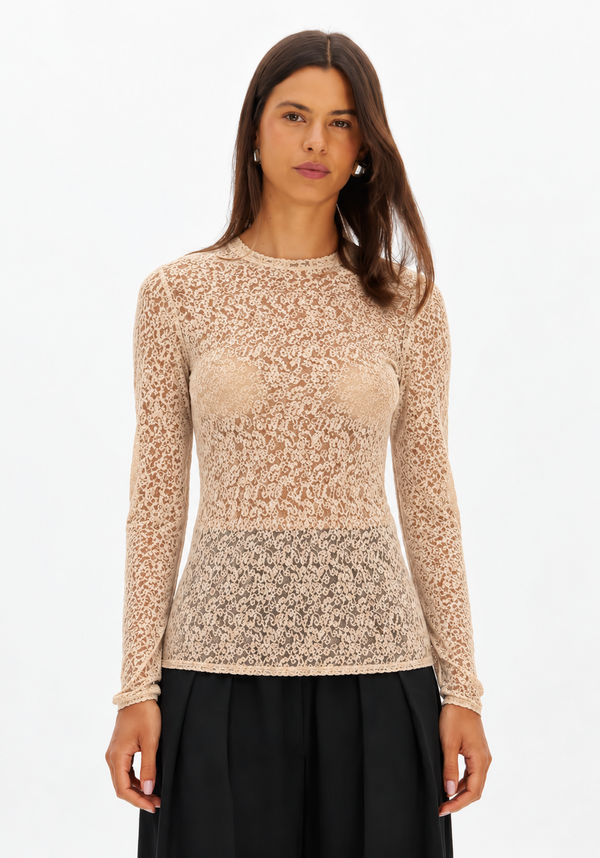 Long-Sleeve Lace Fitted Top Lança Perfume