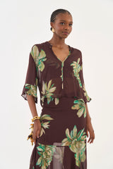 Printed Long Sleeve Ruffle Blouse Colcci