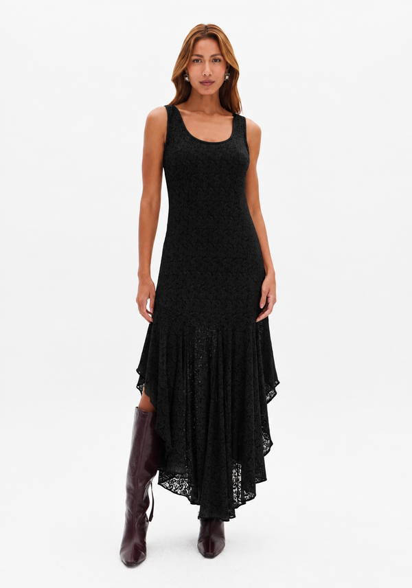 Midi Lace Dress with Asymmetrical Hem Lança Perfume