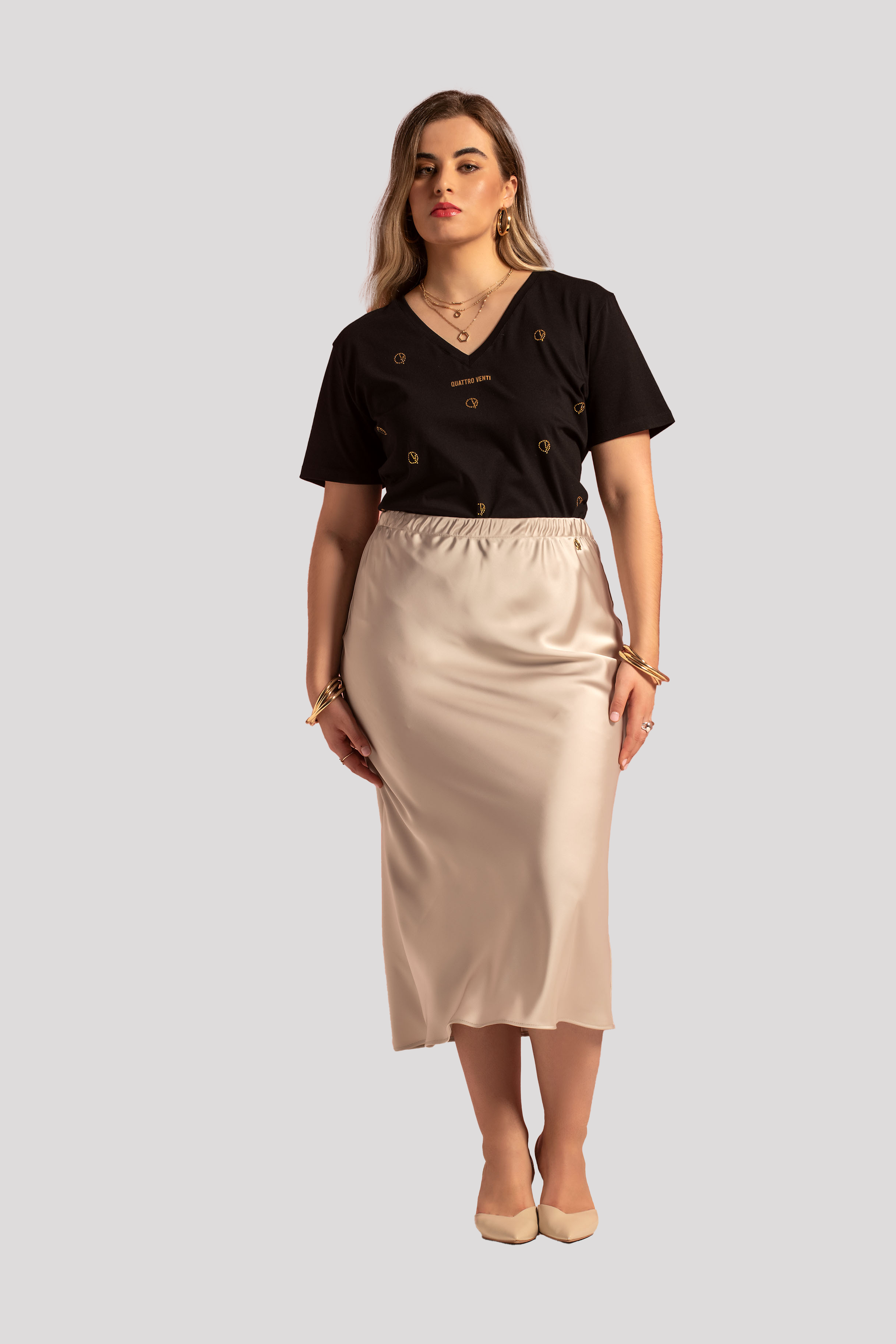 Saia acetinada midi Quattro Venti