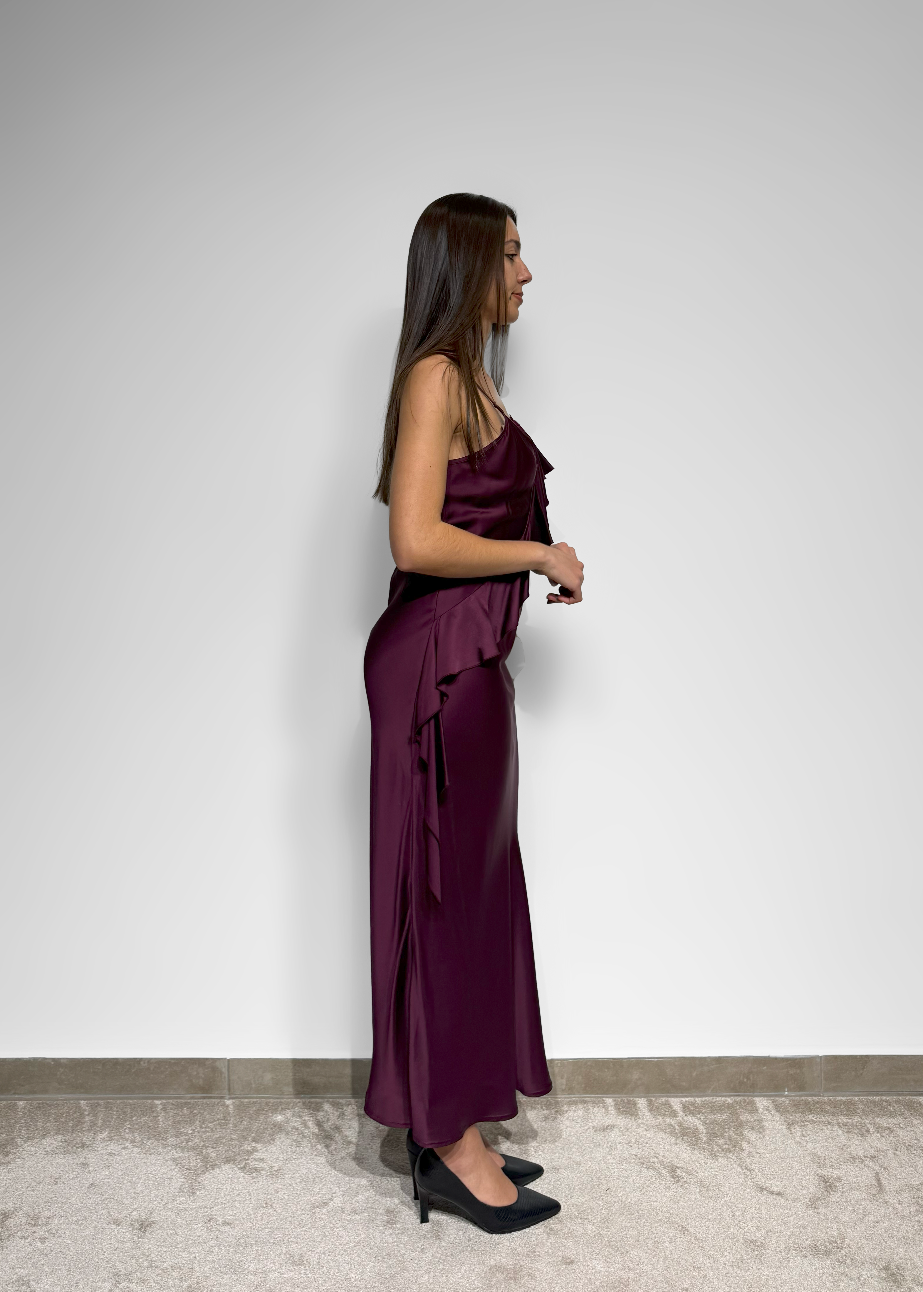 Vestido de alças com folho Imperial