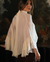 Blusa Fluida de Gola Alta com Punhos com Folhos Sahoco