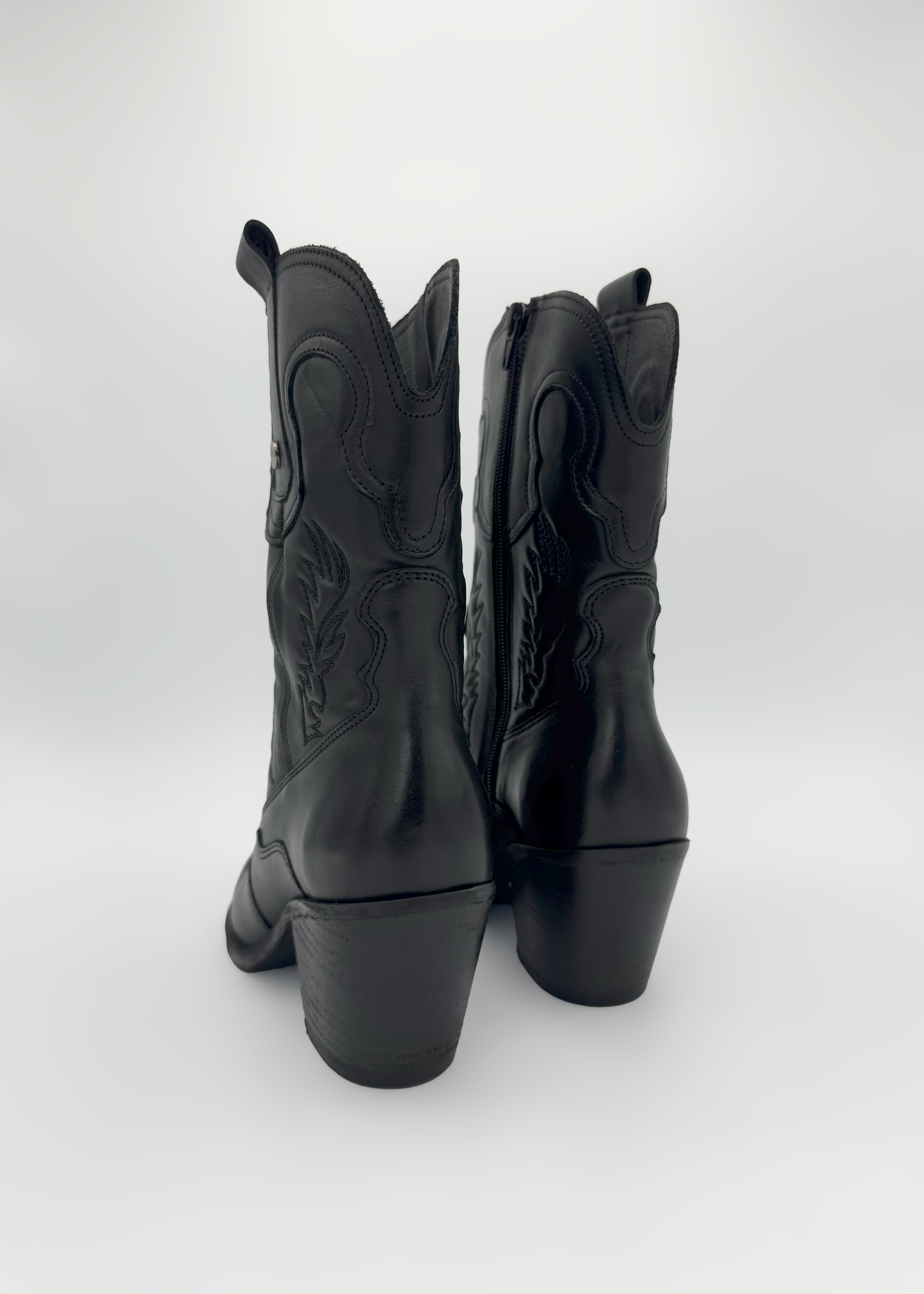 Mid Height Western Leather Boots