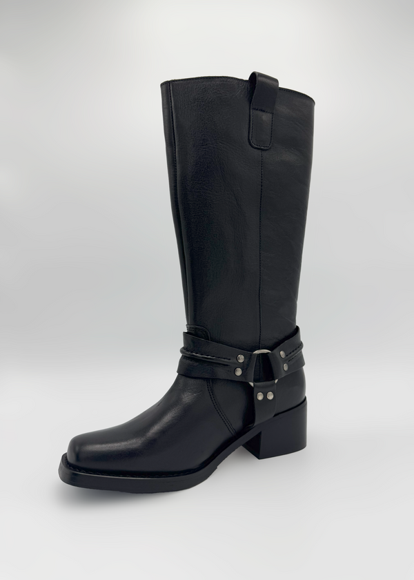 Chunky Biker Boots with Low Block Heel Ruika