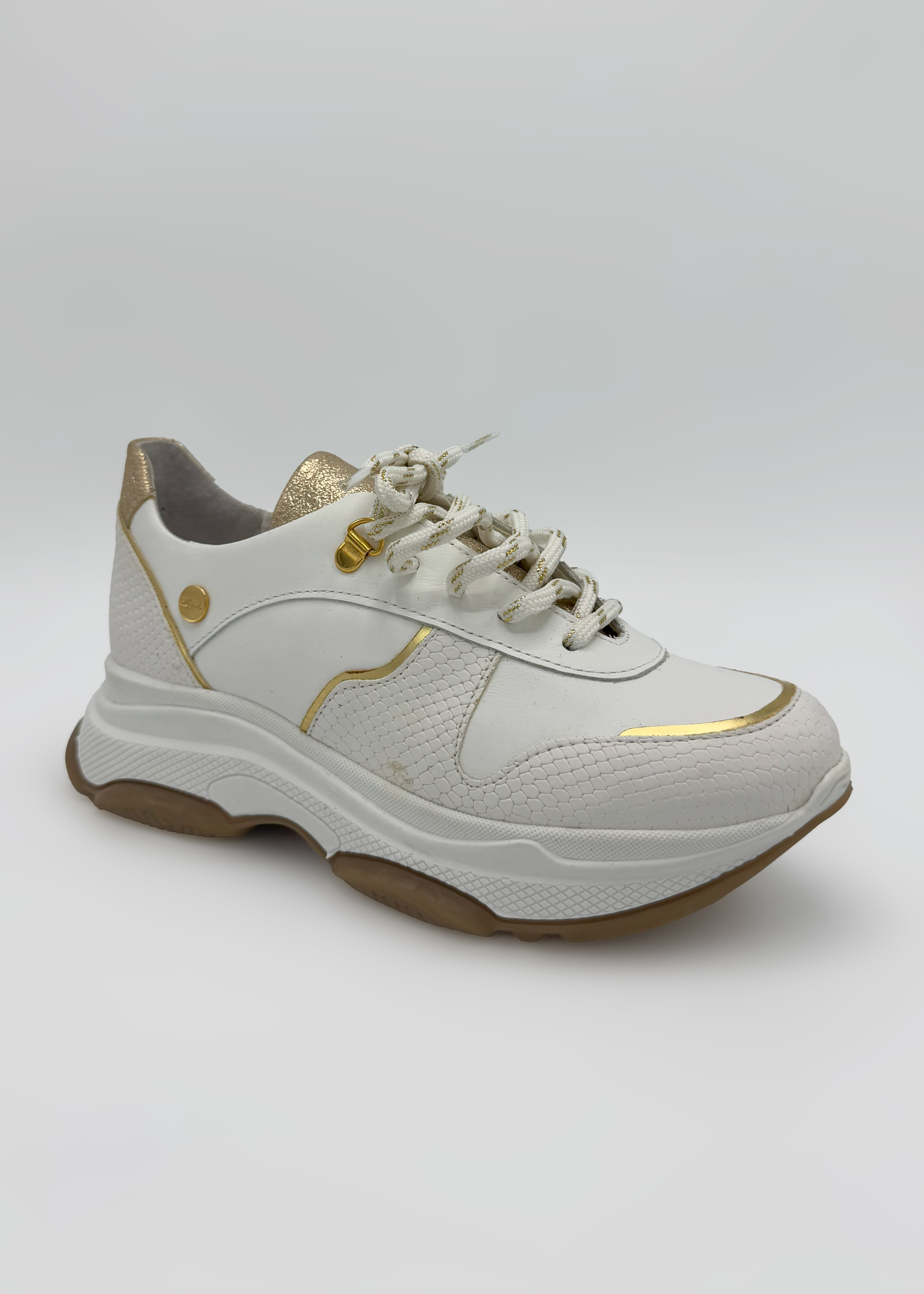 White & Gold Leather Sneakers Ruika