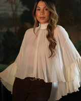 Blusa Fluida de Gola Alta com Punhos com Folhos Sahoco