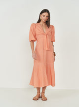 Striped Puff-Sleeve Maxi Dress Colcci