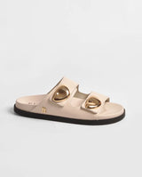 Beige Slip-On Comfort Sandals with Gold Detail Ruika
