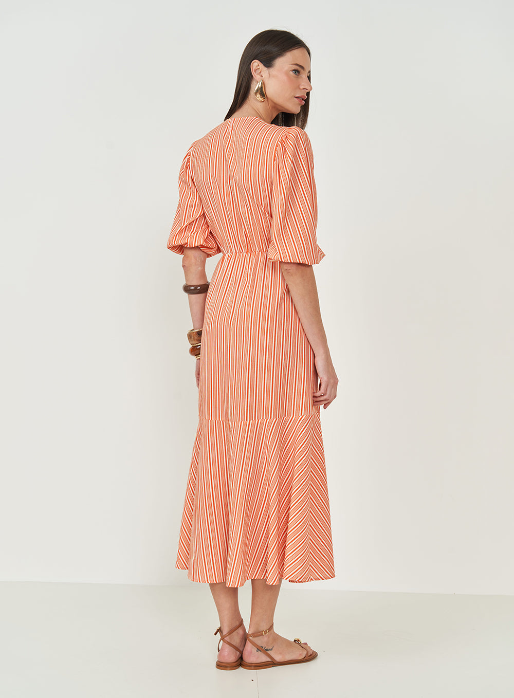 Striped Puff-Sleeve Maxi Dress Colcci