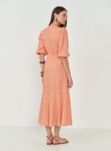 Striped Puff-Sleeve Maxi Dress Colcci