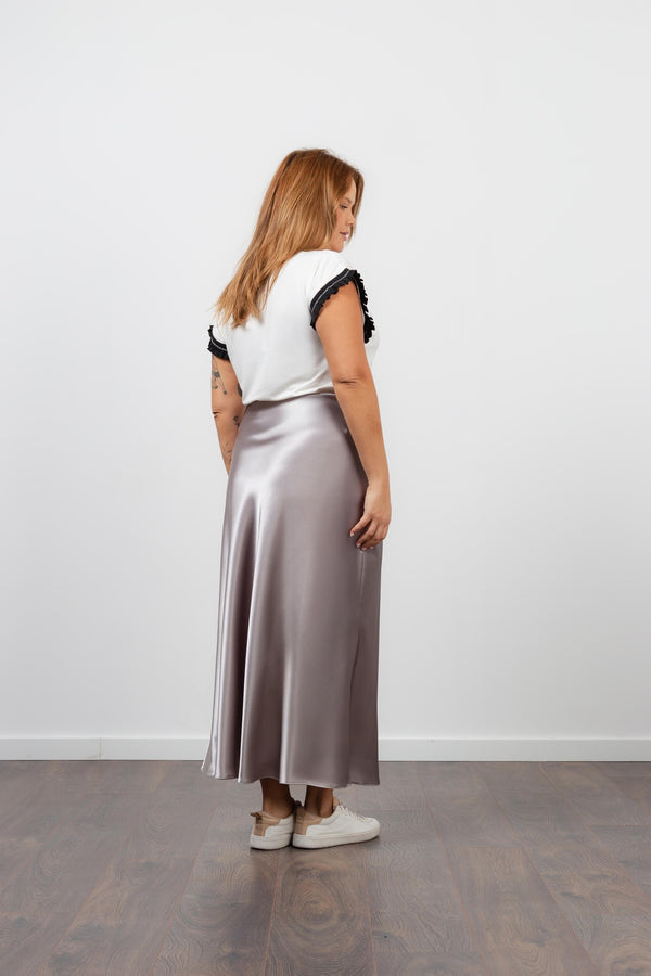 Silver Satin Midi Skirt TCO
