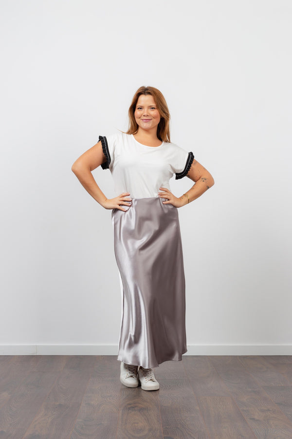 Silver Satin Midi Skirt TCO
