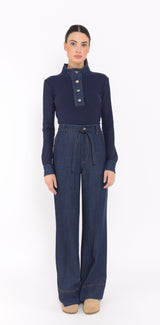Wide-Leg Denim Trousers with Belt Arggido