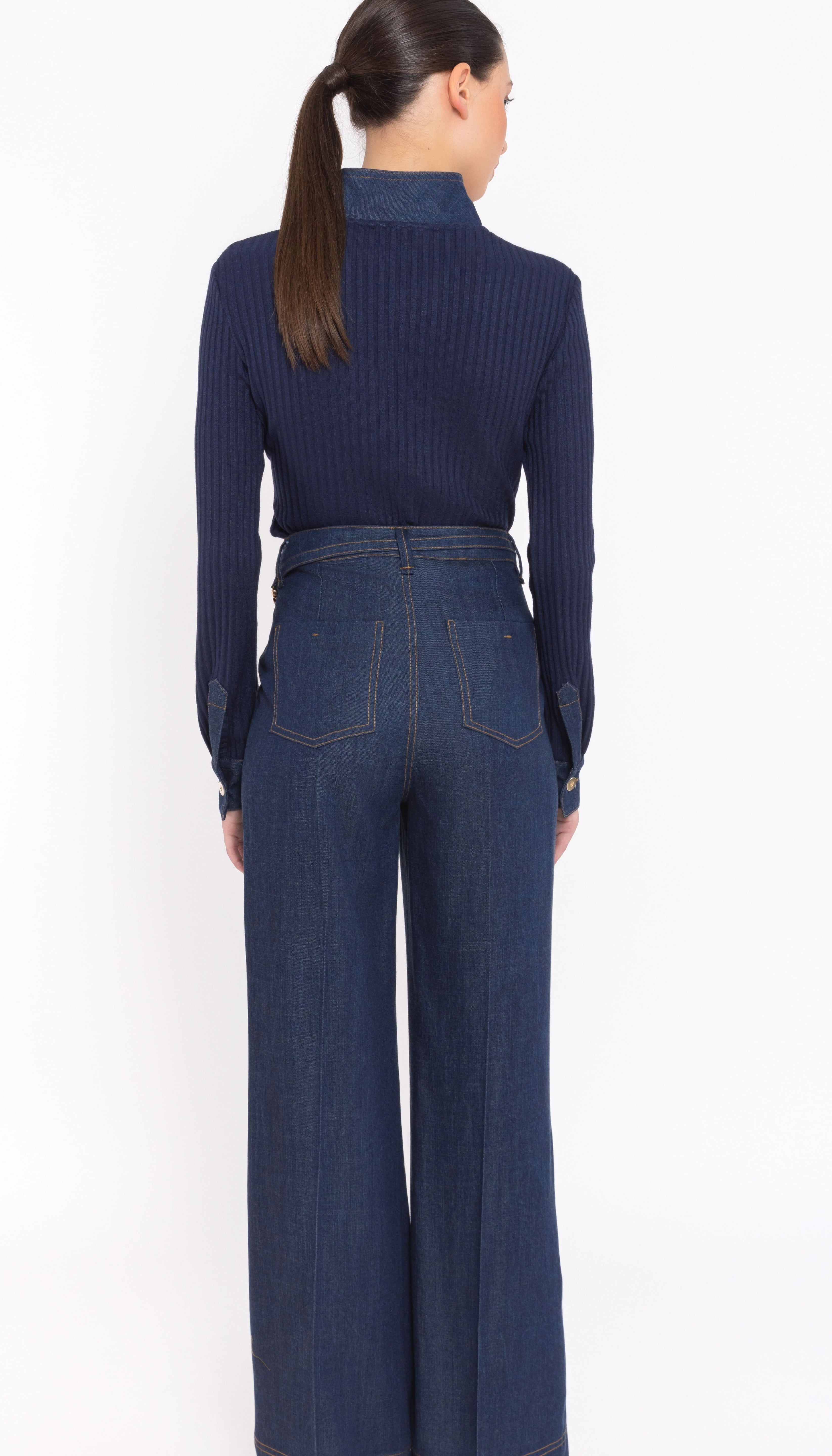 Wide-Leg Denim Trousers with Belt Arggido