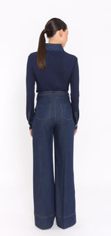Wide-Leg Denim Trousers with Belt Arggido