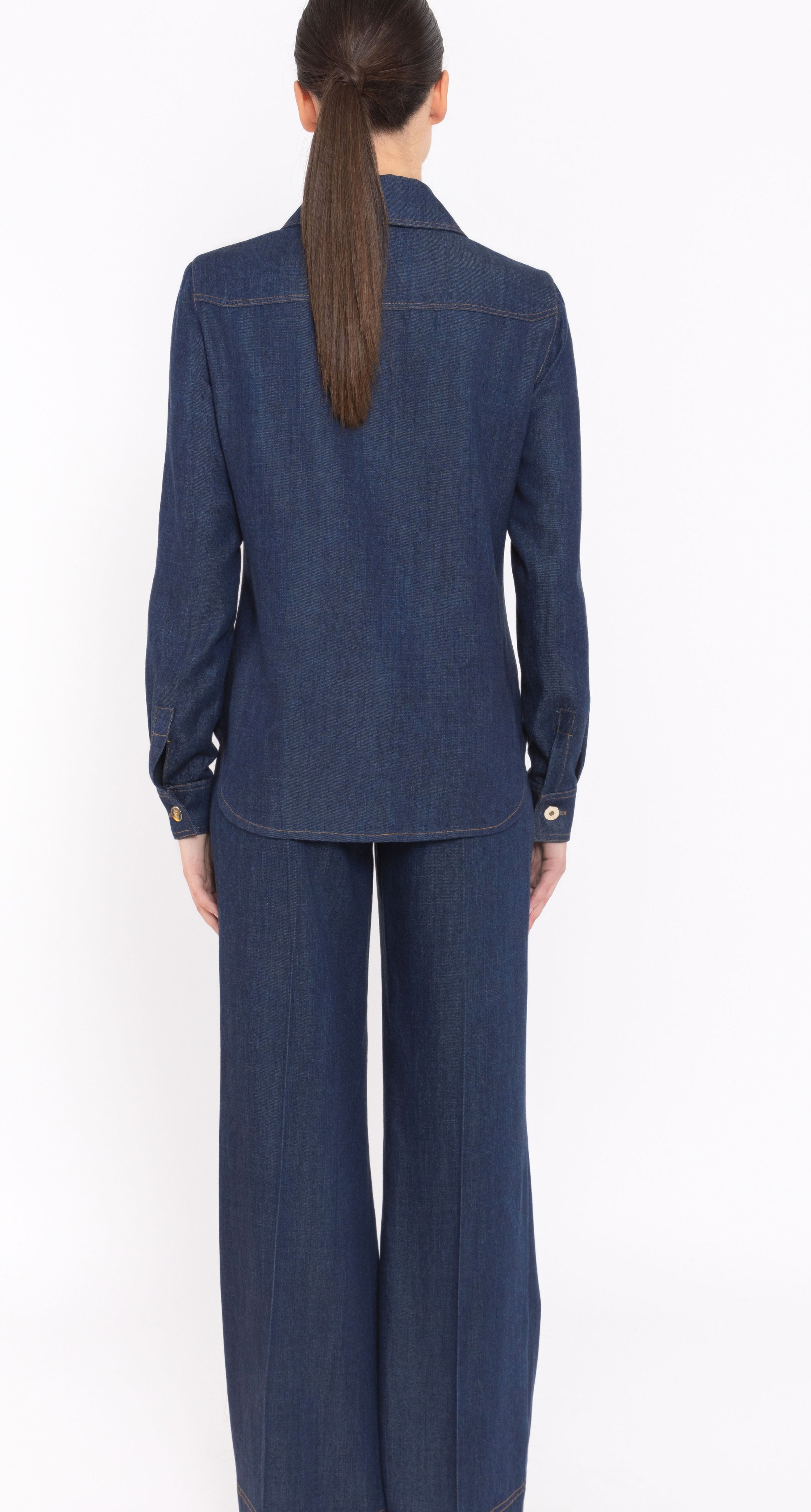 Blue Denim Fitted Crop Shirt Arggido