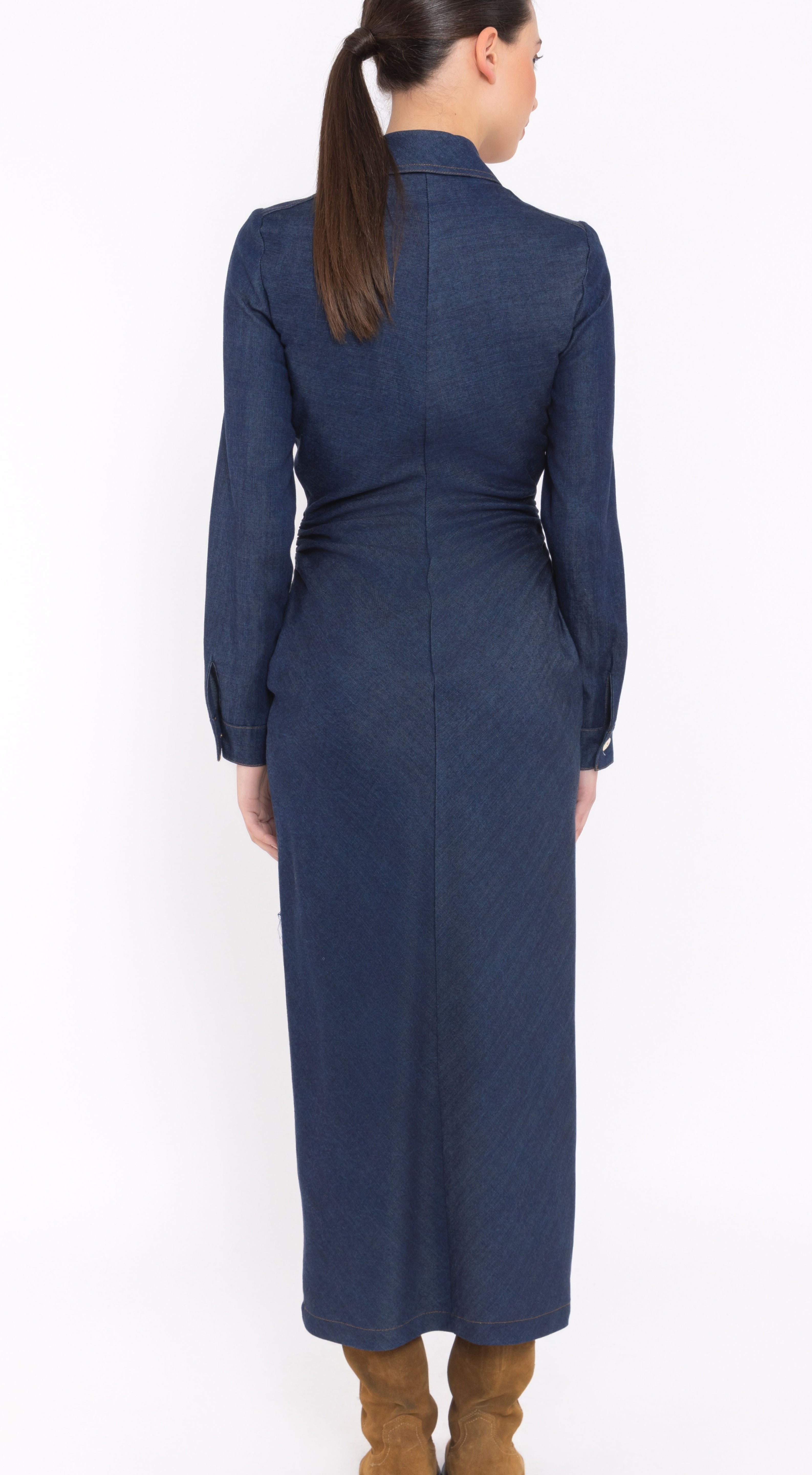 Lightweight Long Denim Dress with Long Sleeves and Front Buttons Arggido