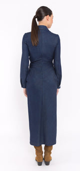 Lightweight Long Denim Dress with Long Sleeves and Front Buttons Arggido