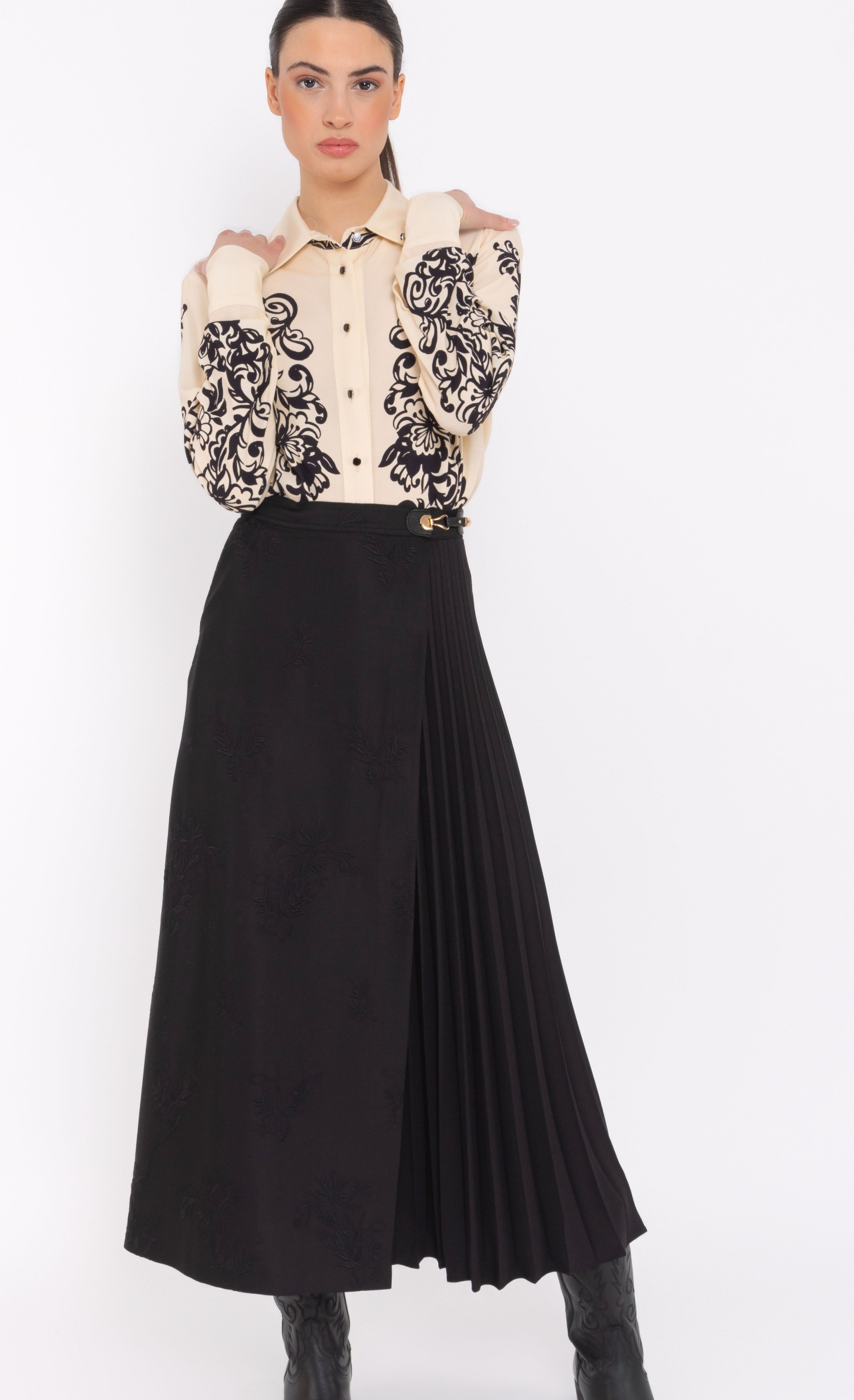 Back Pleated Maxi Skirts Arggido