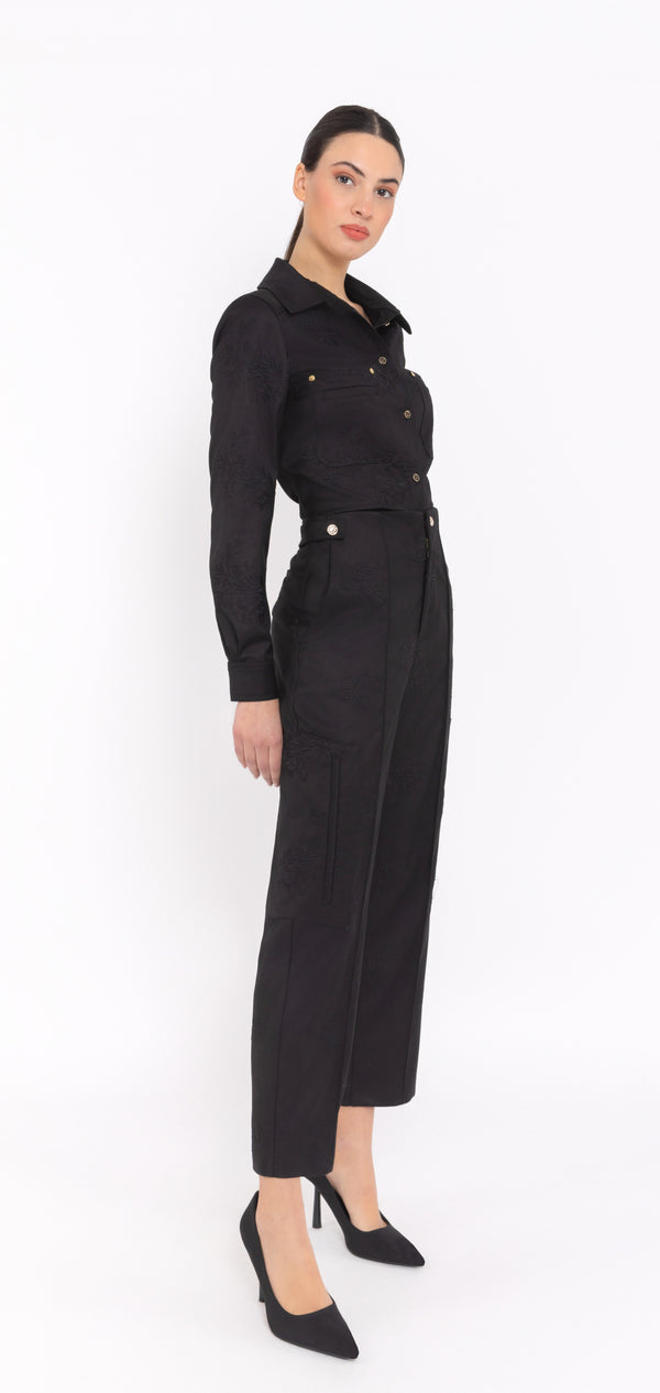 Black Tailored Trousers with Embroidered Details Arggido