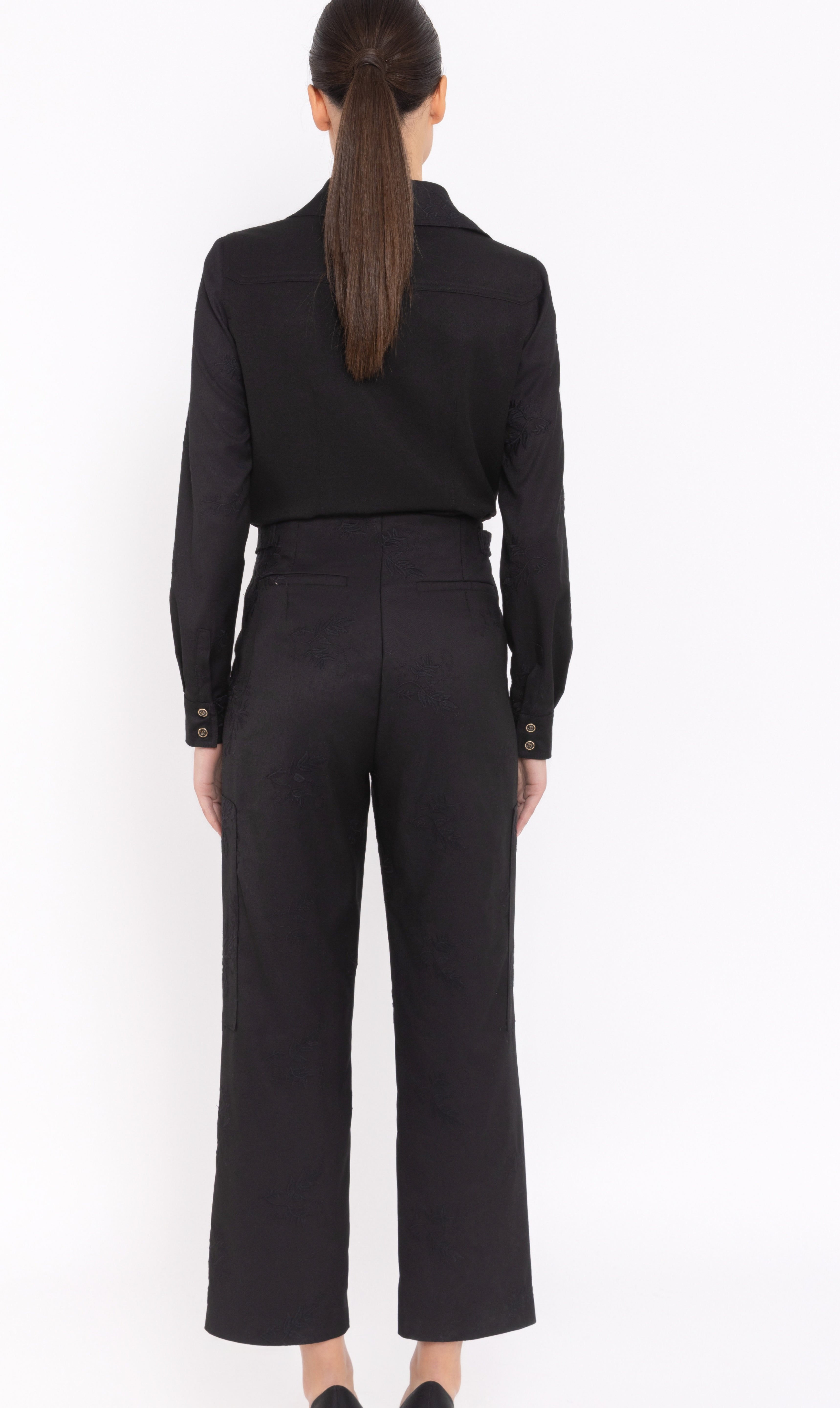 Black Denim Shirt with Embroidered Details Arggido