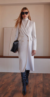 Wool Blend Double Breasted Blindseam Coat Arggido