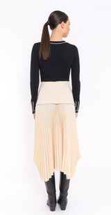 Beige Pleated Midi Skirt with Utility Belt Detail Arggido