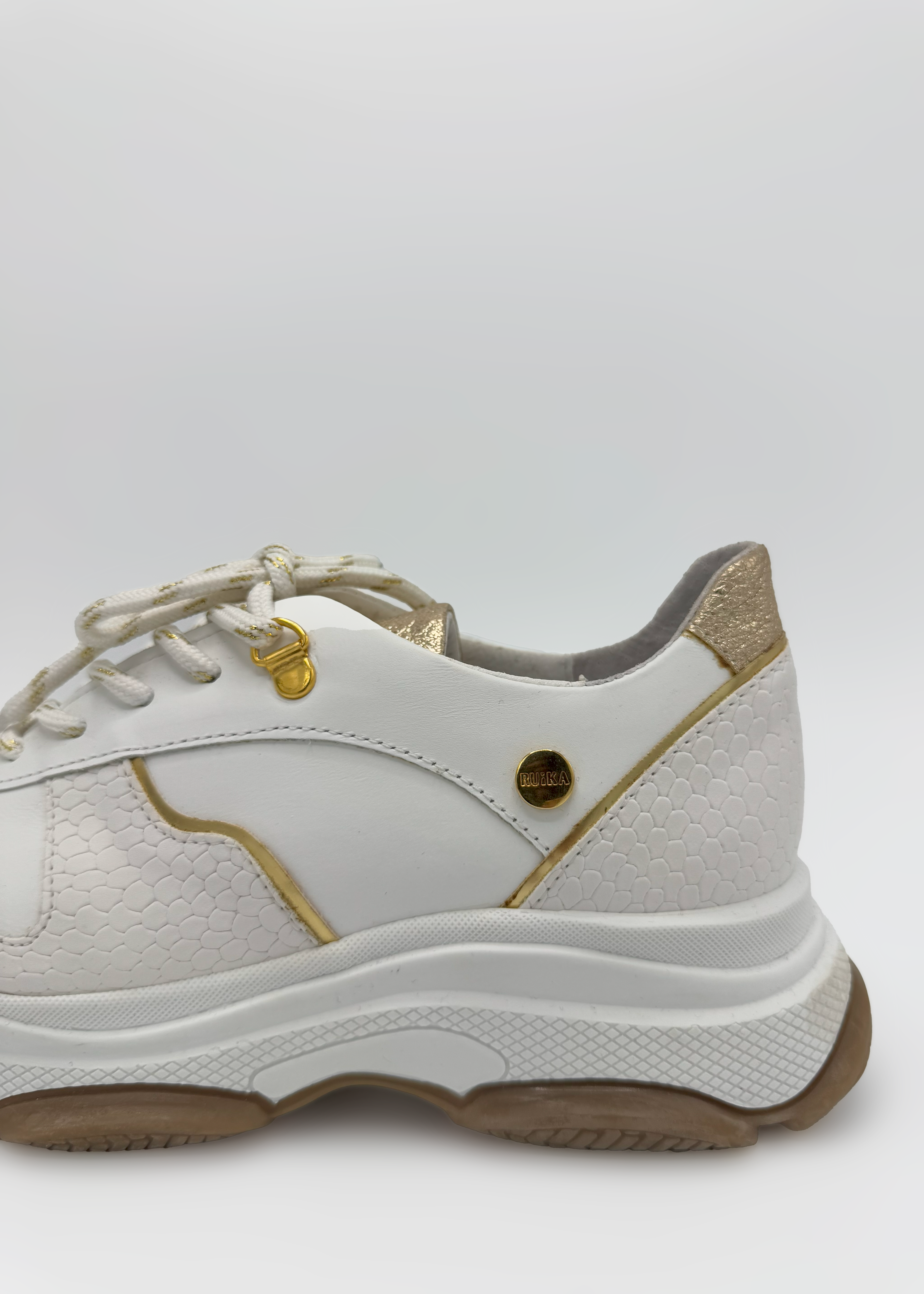 White & Gold Leather Sneakers Ruika