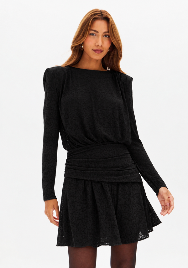 Black Lace Long-Sleeve Mini Dress Lança Perfume