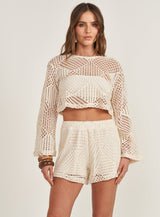 Mesh Long Sleeve Crop Top Colcci