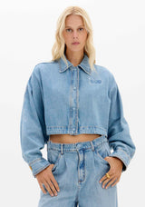 Camisa Cropped Jeans Manga Comprida Lança Perfume