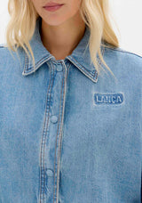 Camisa Cropped Jeans Manga Comprida Lança Perfume